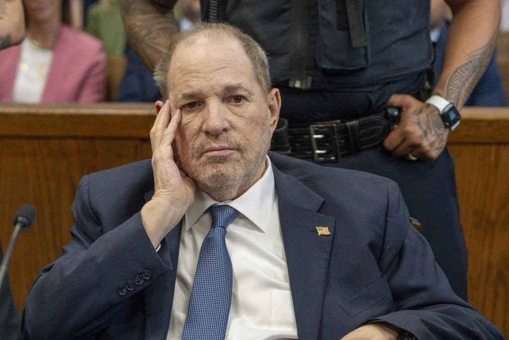 Former film producer Harvey Weinstein arrives at at Manhattan Criminal Court in New York on May 1, 2024, for a preliminary hearing after his rape conviction was overturned.
