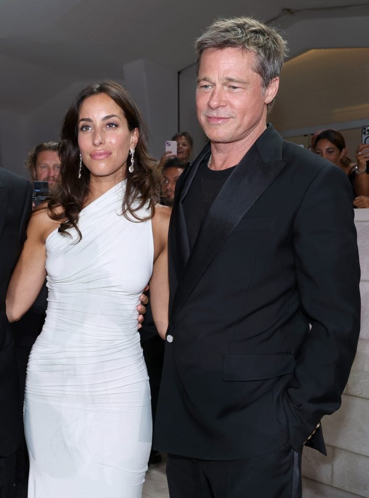 Ines de Ramon and Brad Pitt attend the "Wolfs" red carpet during the 81st Venice International Film Festival on September 01, 2024 in Venice, Italy.