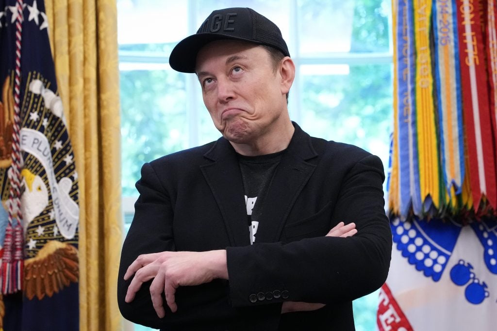 Tesla CEO Elon Musk speaks alongside U.S. President Donald Trump to reporters in the Oval Office of the White House on May 30, 2025 in Washington, DC.