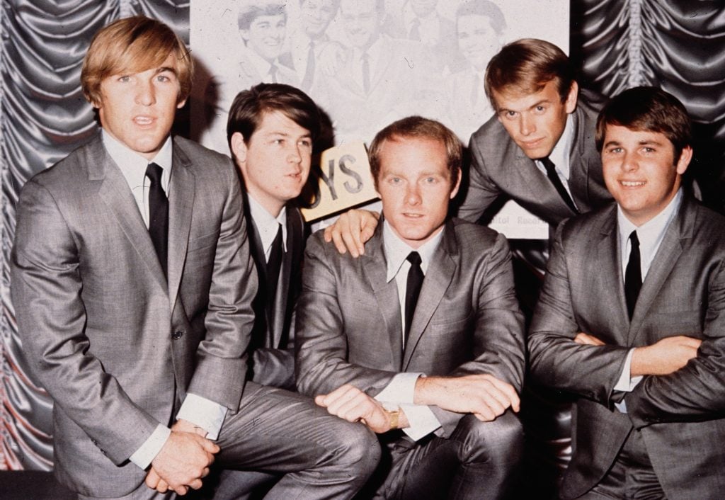 American pop group The Beach Boys in 1964. From left to right, Dennis Wilson (1944 - 1983), Brian Wilson, Mike Love, Al Jardine and Carl Wilson (1946 - 1998)