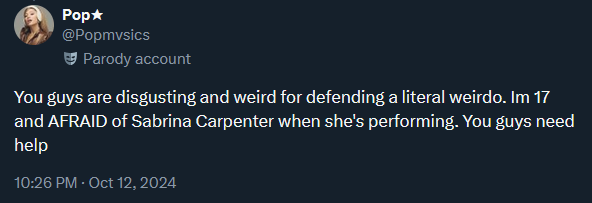 An infamous tweet that reads "I'm 17 and AFRAID of Sabrina Carpenter."