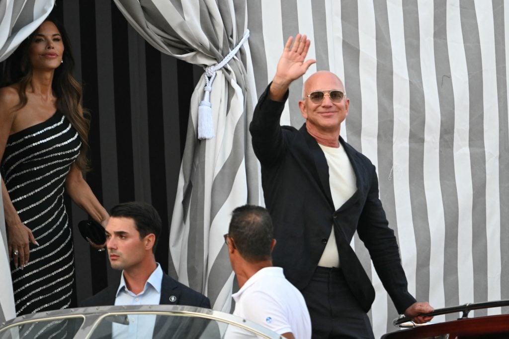Lauren Sanchez and Jeff Bezos on June 25, 2025 in Venice.